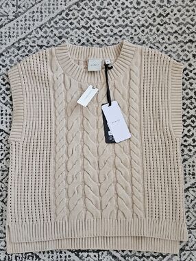 Varley Pixie Relaxed Cable Knit Sweater Tank Size Medium In Beige